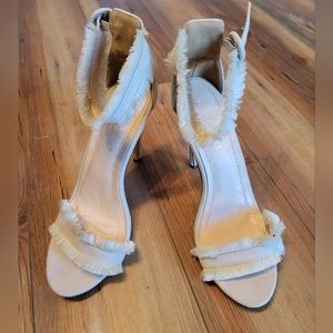 Chase + Chloe Beige Feather Strappy Heels